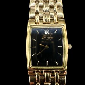 Bulova Gold-Tone Black Dial Dress Watch. New old stock